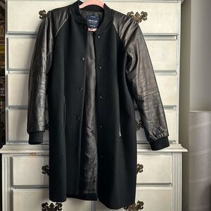 Madewell Women's Wool Coat with Leather Sleeves
